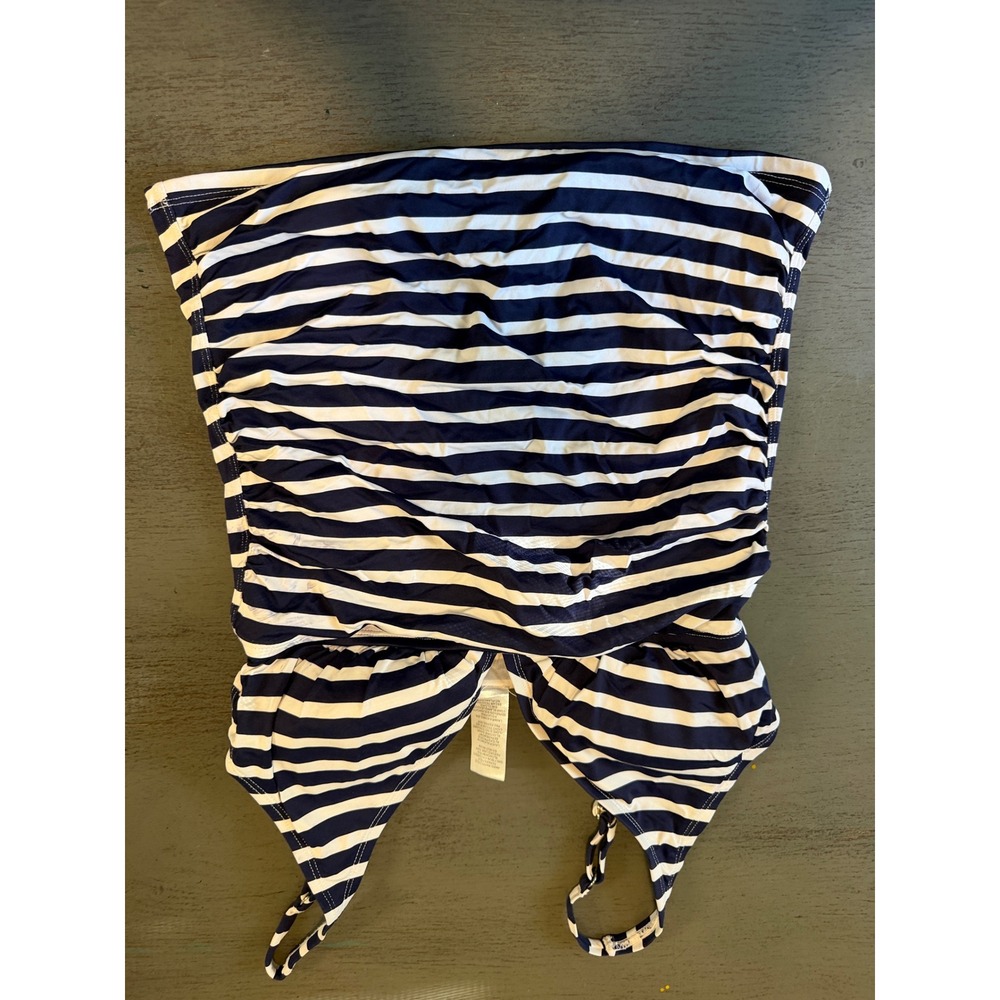 Tommy Bahama Navy White Striped Ruched Tankini Swim Top Size 12 Sweetheart Neck